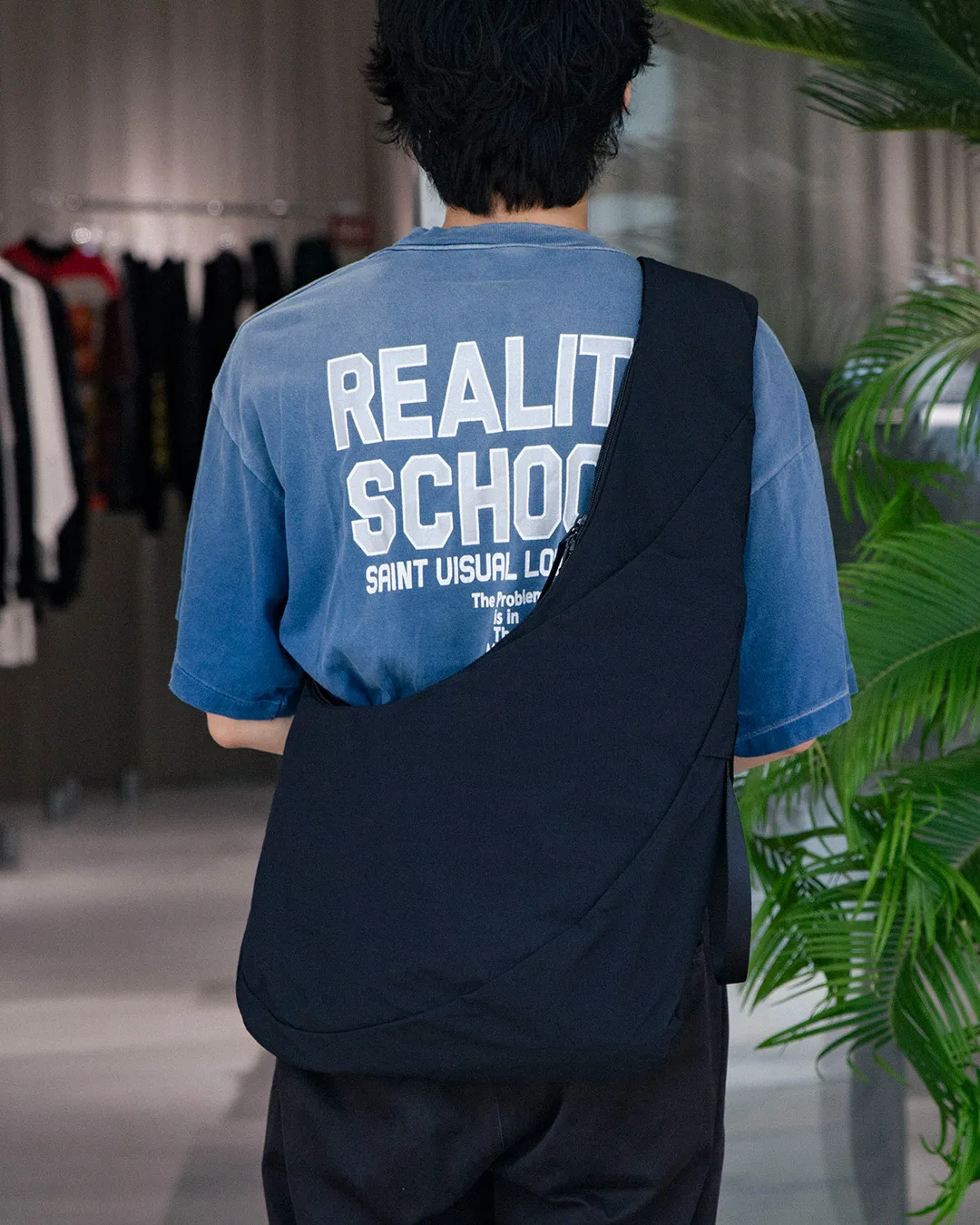 SAINT Mxxxxxx REALITY SCHOOL SS_TEE/NVY slogan distressed short-sleeves, washed blue S-XL, garment dyeing, horse fade, ultra-complex shearing and destruction treatment, correct version, cylindrical fabric, customized original consistent main mark/wash mark, original consistent silver powder printing, distressed treatment